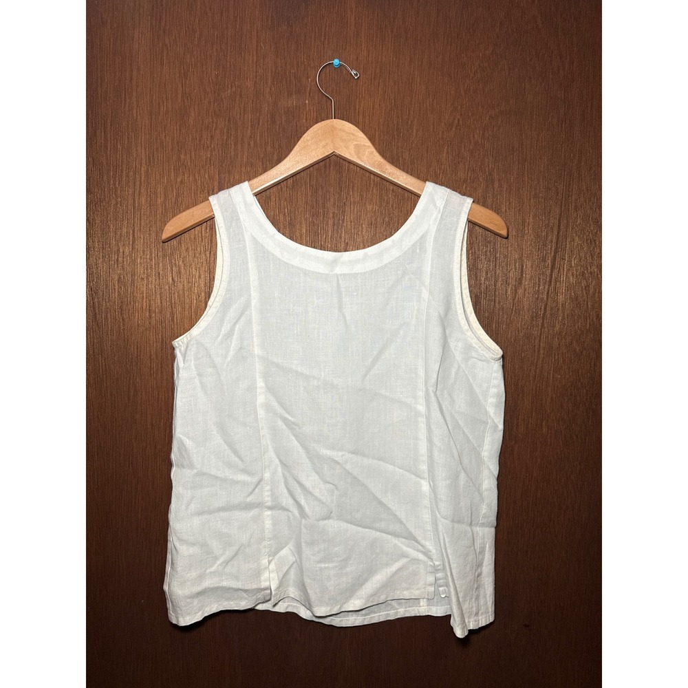 Via Vai by Pollero White 100% Linen Sleeveless Scoop Neck Tank Top USA Large